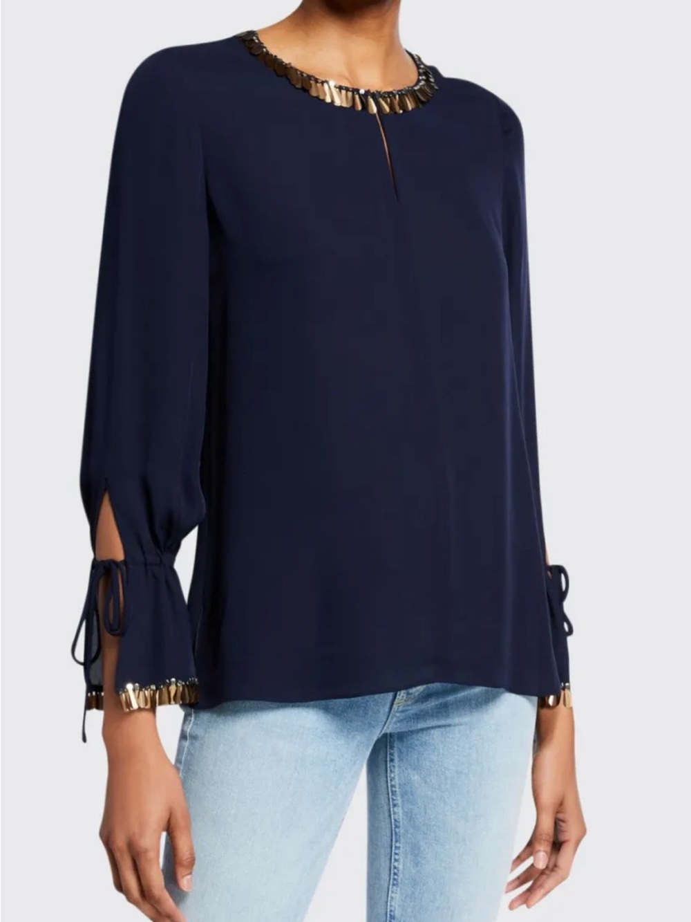 NWT Kobe Halperin XS midnight blue Juliette blouse. Beautiful details.